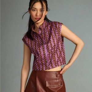 Anthropologie Purple and Brown Patterned Blouse